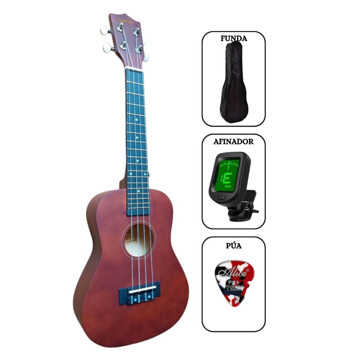 SOUND STAR - UKELELE CONCIERTO Color Wine con Afinador - Funda - Pua