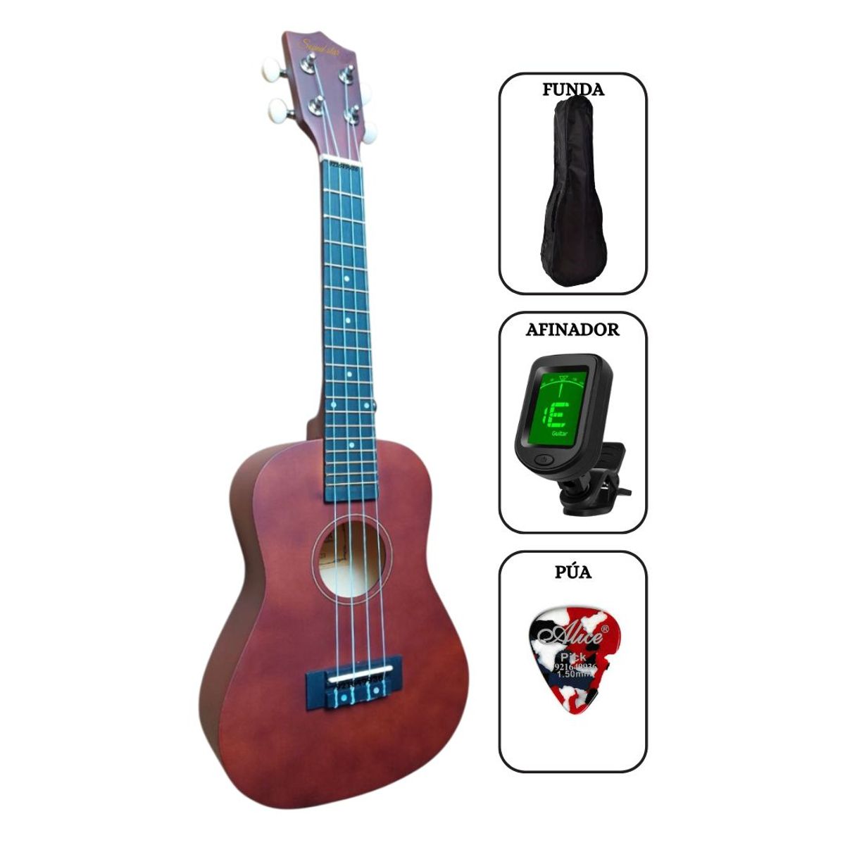 SOUND STAR - UKELELE CONCIERTO Color Wine con Afinador - Funda - Pua