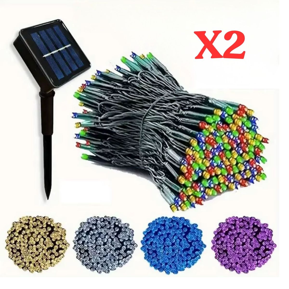 OEM - Pack x2 luz con Panel Solar Navideño y decoración de Año Nuevo de 10 Metros