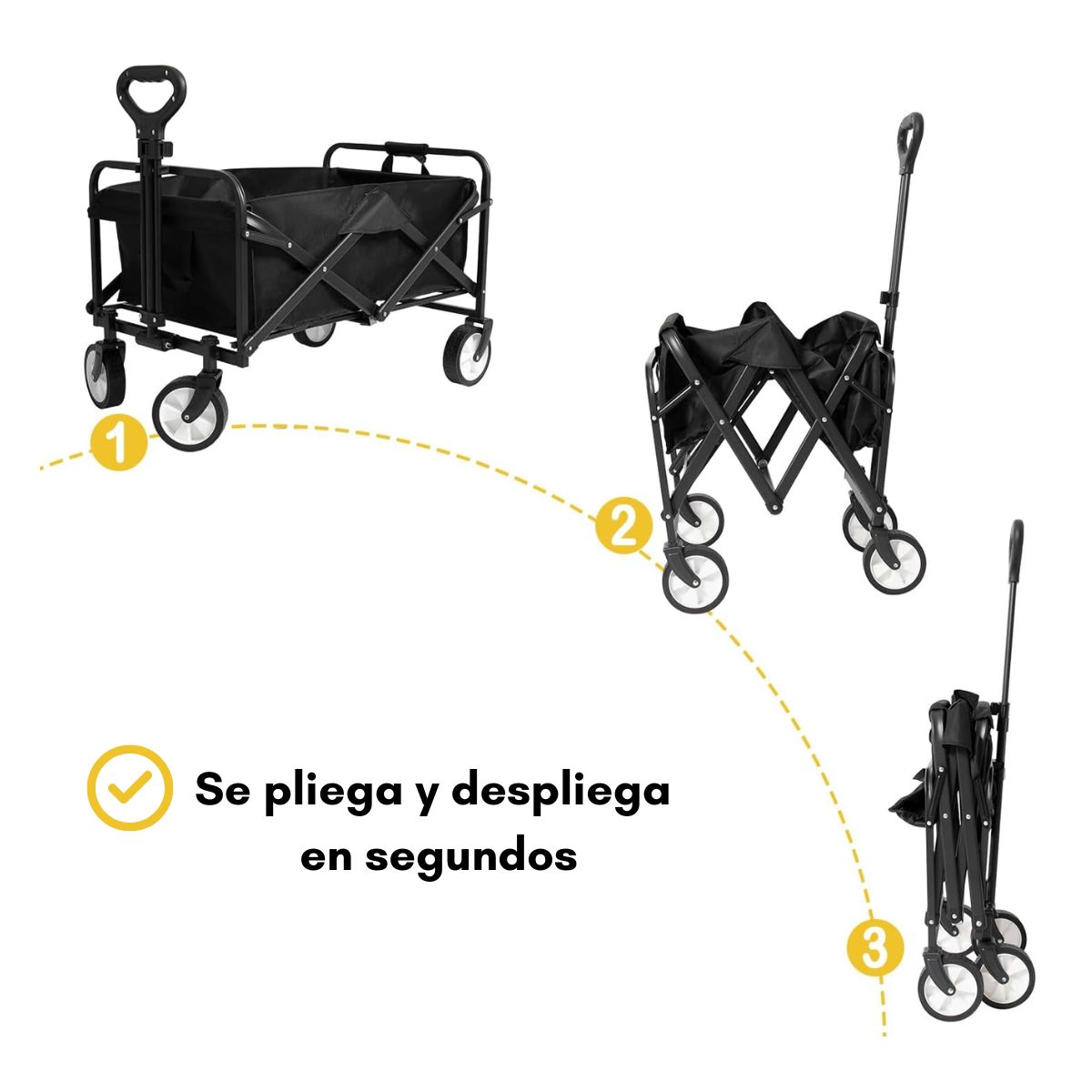 GENERICO - Carrito Plegable Para Compras Camping Playa Capacidad 80kg Negro
