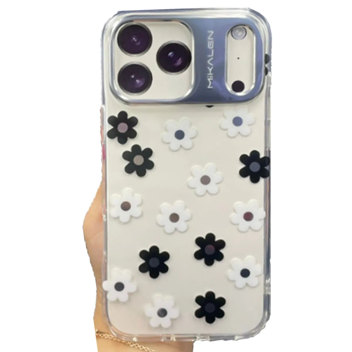 CASE - Case Mikalen Para Phone 17 Pro Max  Flores Negros y Blancos