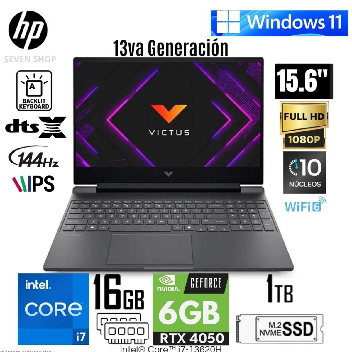HP - Laptop HP Victus 15-FA2012LA Intel Core i7-13620H 16GB RAM 1TB SSD RTX 4050-6GB 156 FHD 144Hz