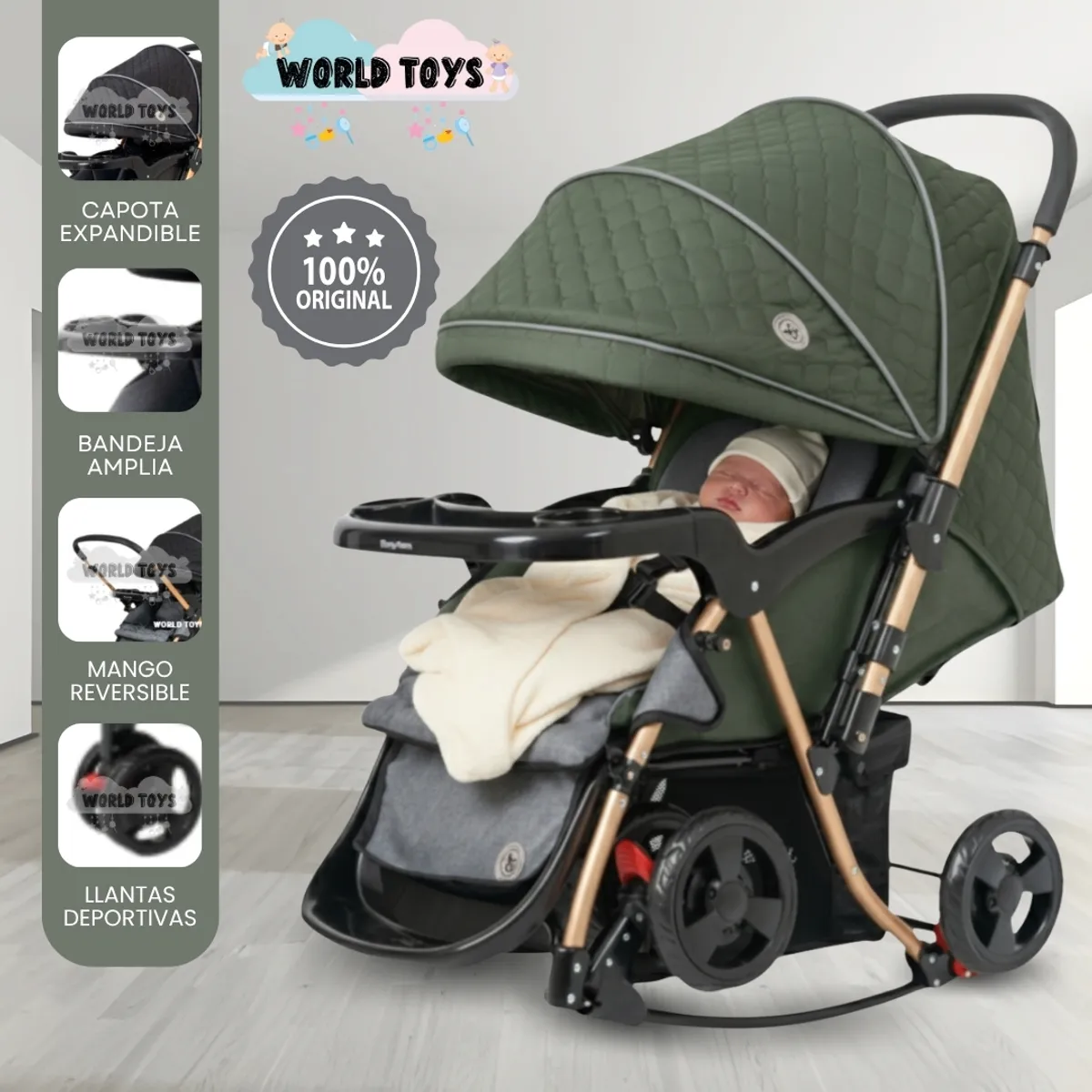 BABY - Coche Cuna Mecedora de Lujo «GRAND ROYCE» Green
