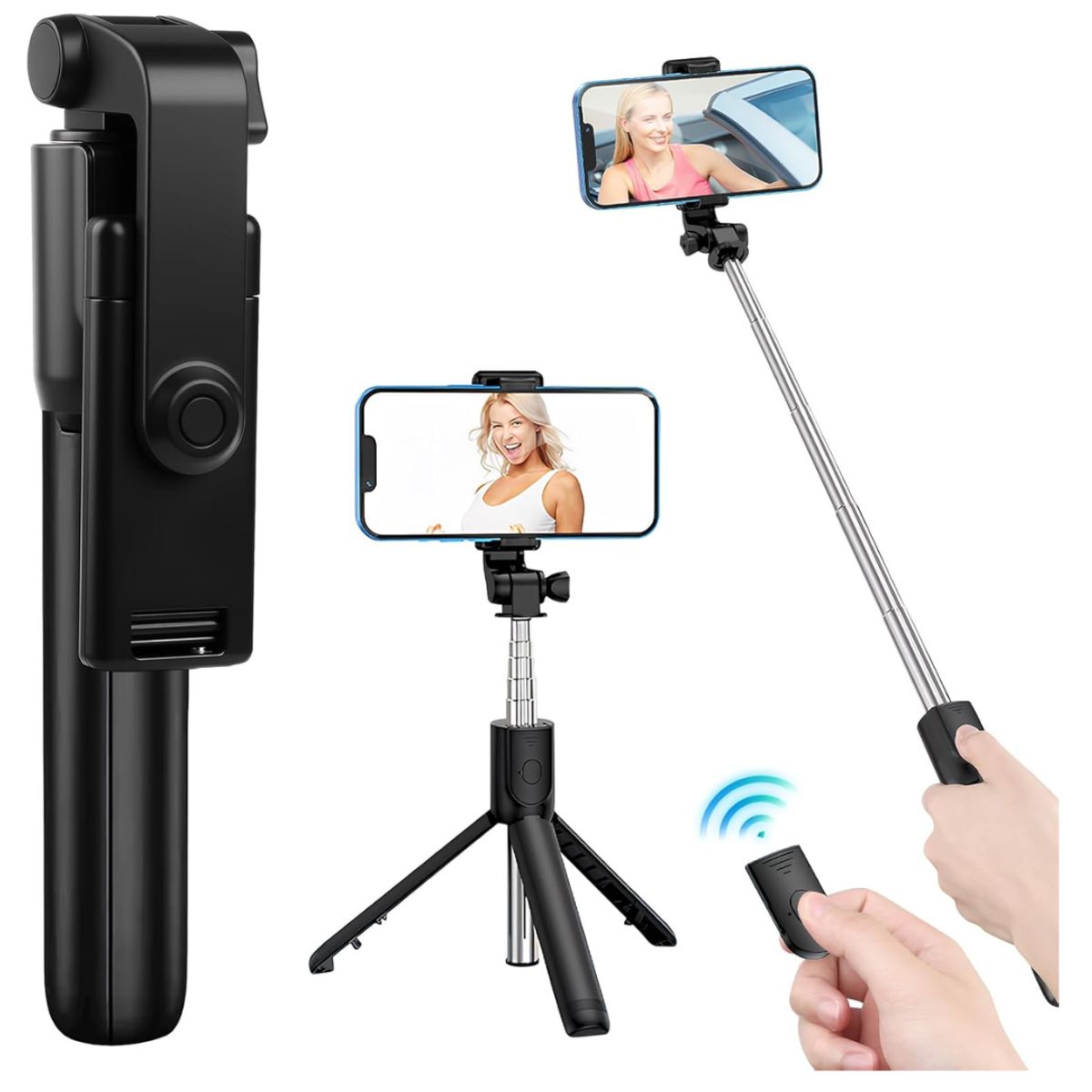SEISA - Tripode Soporte Base Selfie Stick de 67 cm Control Bluetooth Telefono Celular Portatil Recargable