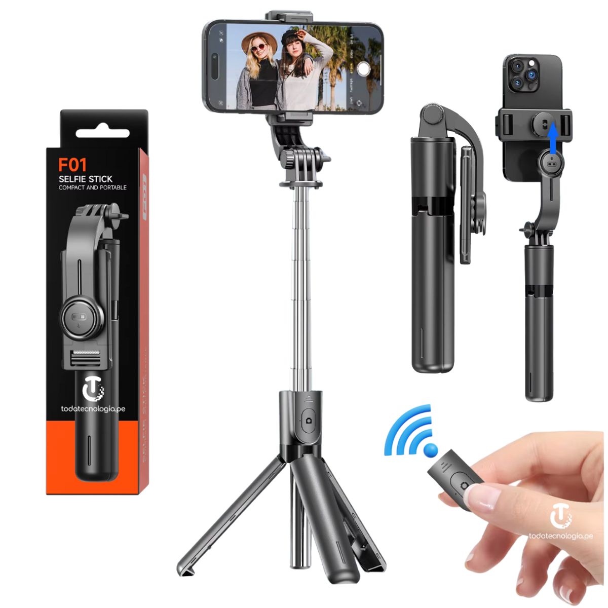 SEISA - Tripode Soporte Base Selfie Stick de 67 cm Control Bluetooth Telefono Celular Portatil