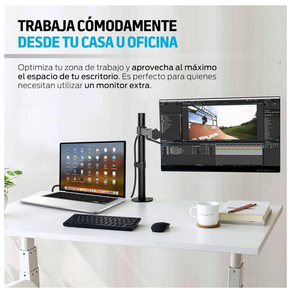 GENERICO - Rack Soporte de Monitor Ergonomico Brazo Articulado de mesa 13 a 33 Pulgadas