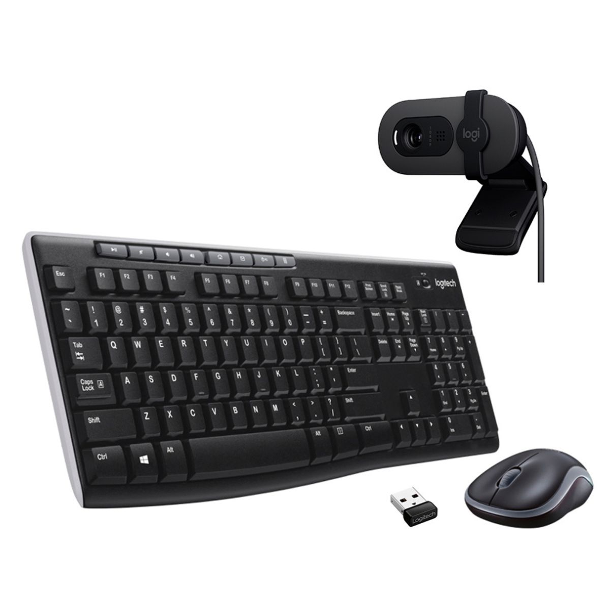 LOGITECH - Kit De Teclado Y Mouse Mk270 Logitech + Camara Web Brio 100 Negro