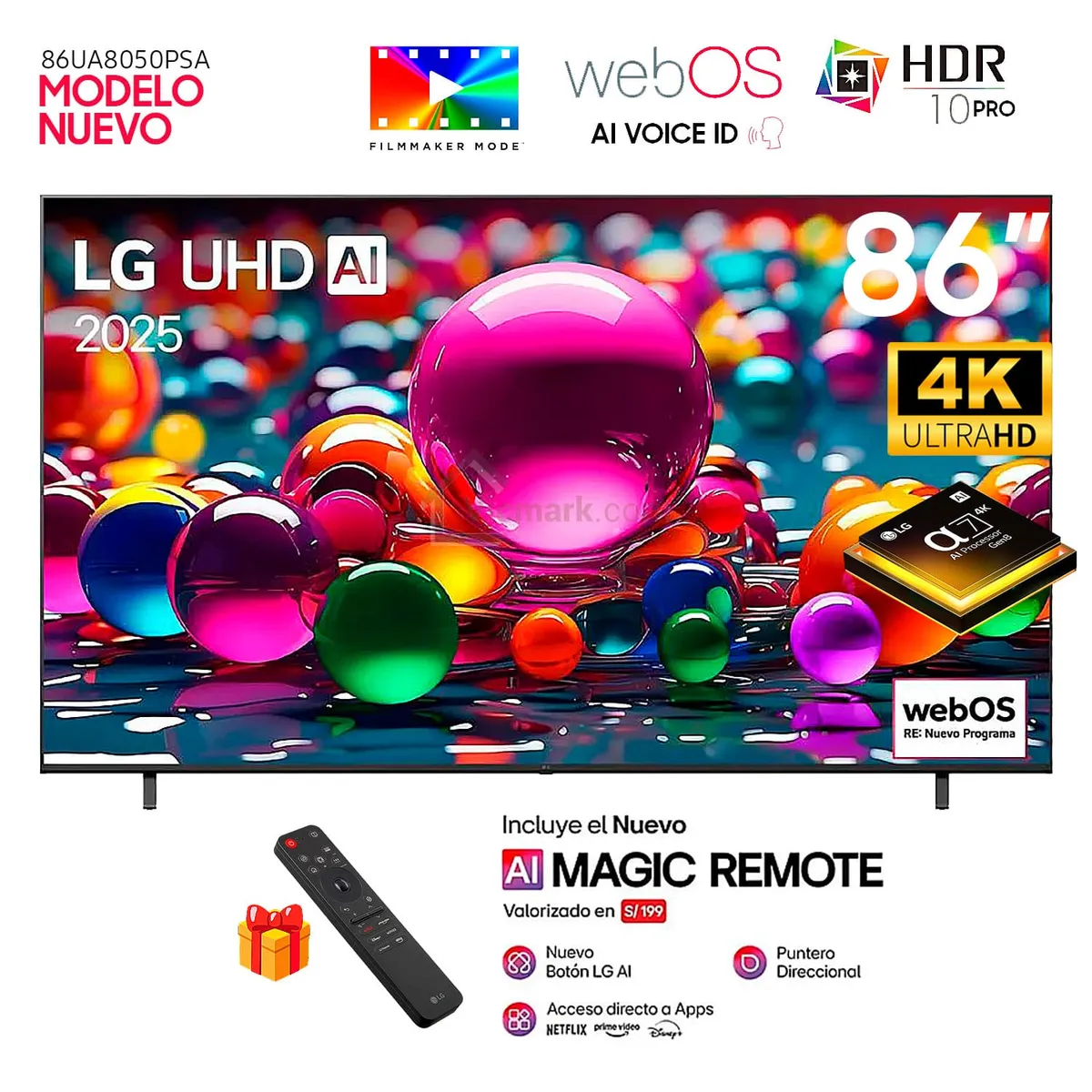 LG - Televisor LG 86” UHD 4K ThinQ AI 86UA8050PSA Smart TV 2025