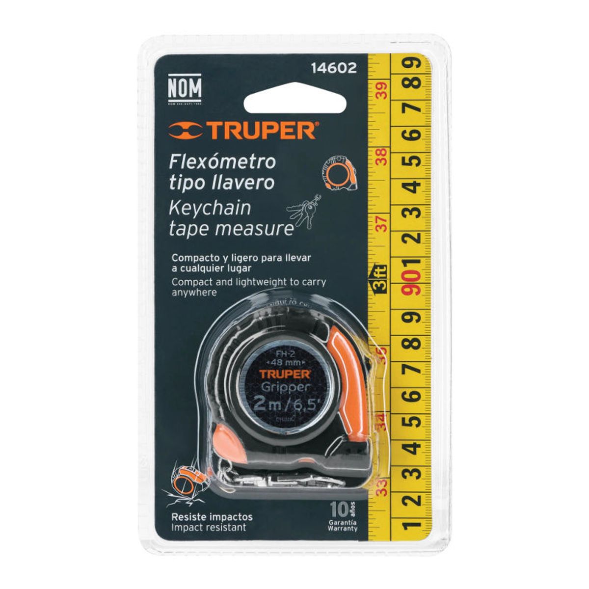 TRUPER - Cinta Métrica Gripper de 2 m tipo llavero cinta 13mm Truper - 14602