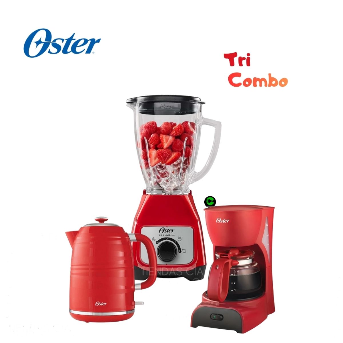 OSTER - TriCombo Rojo Oster Licuadora BLSTKAGRRD - Cafetera BVSTDCDR5R y Hervidor