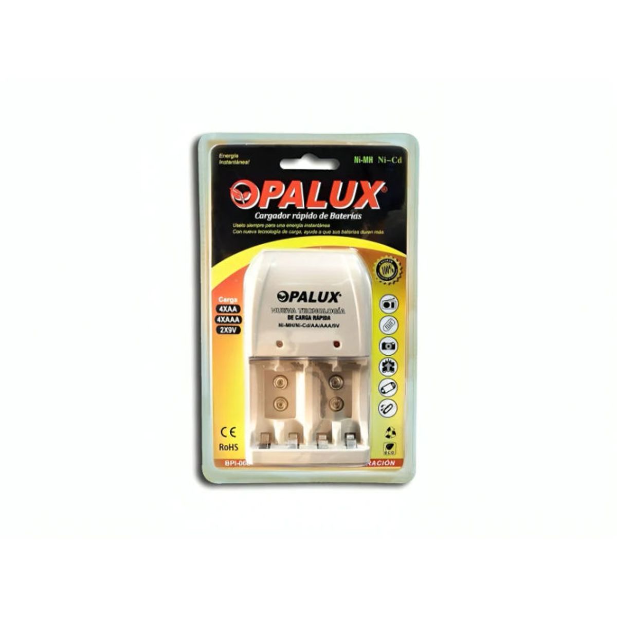 OPALUX - Cargador De Baterías Recargables 9vAaAaa Bpi-0604 Opalux