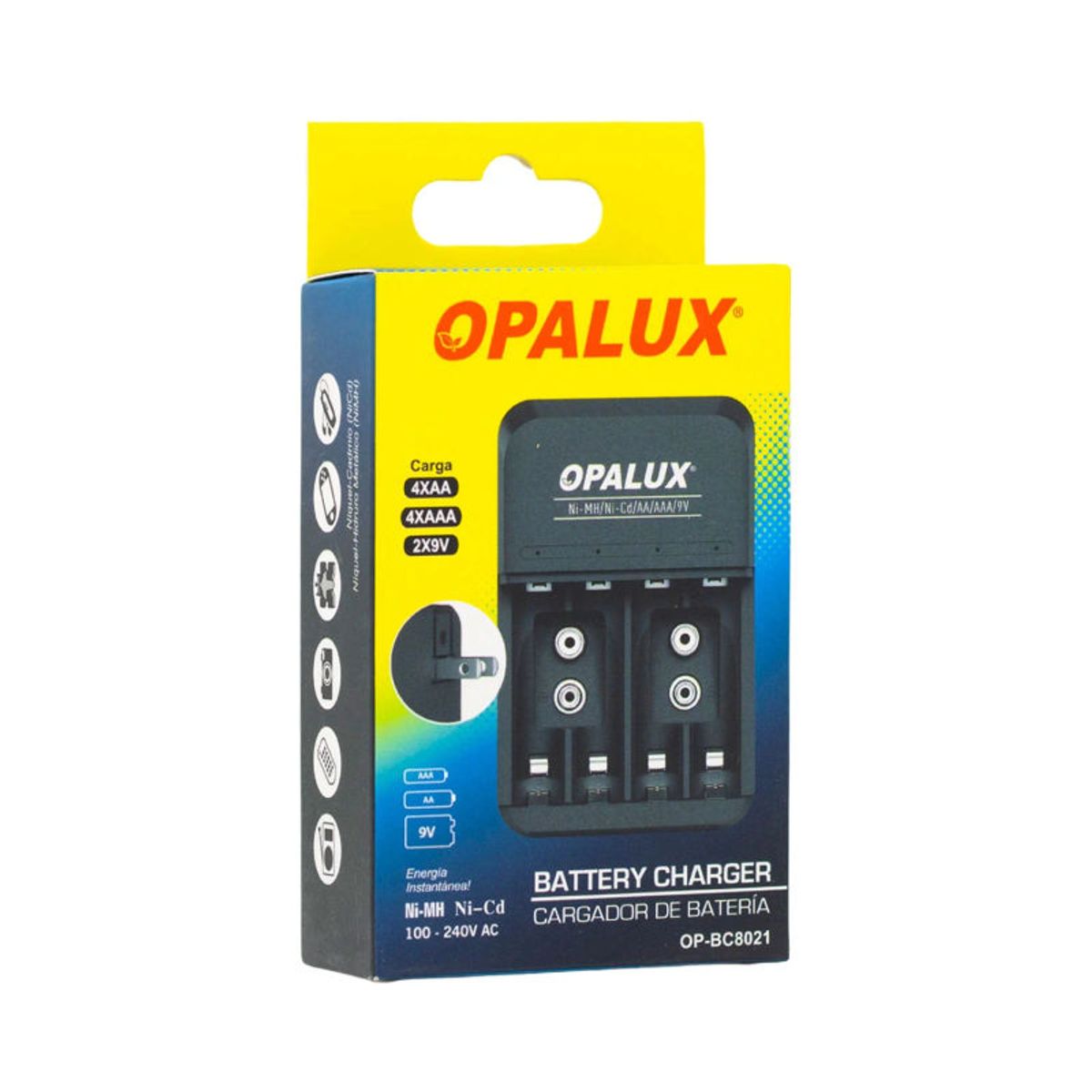 OPALUX - Cargador de Pilas AAAAA9V OPALUX OP-BC8021