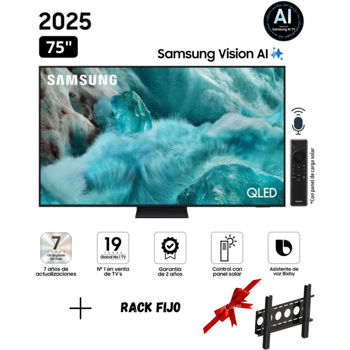 SAMSUNG - TELEVISOR SAMSUNG QLED 75 QN75Q7FAAGXPE VISIÓN AI SMART TV + RACK FIJO