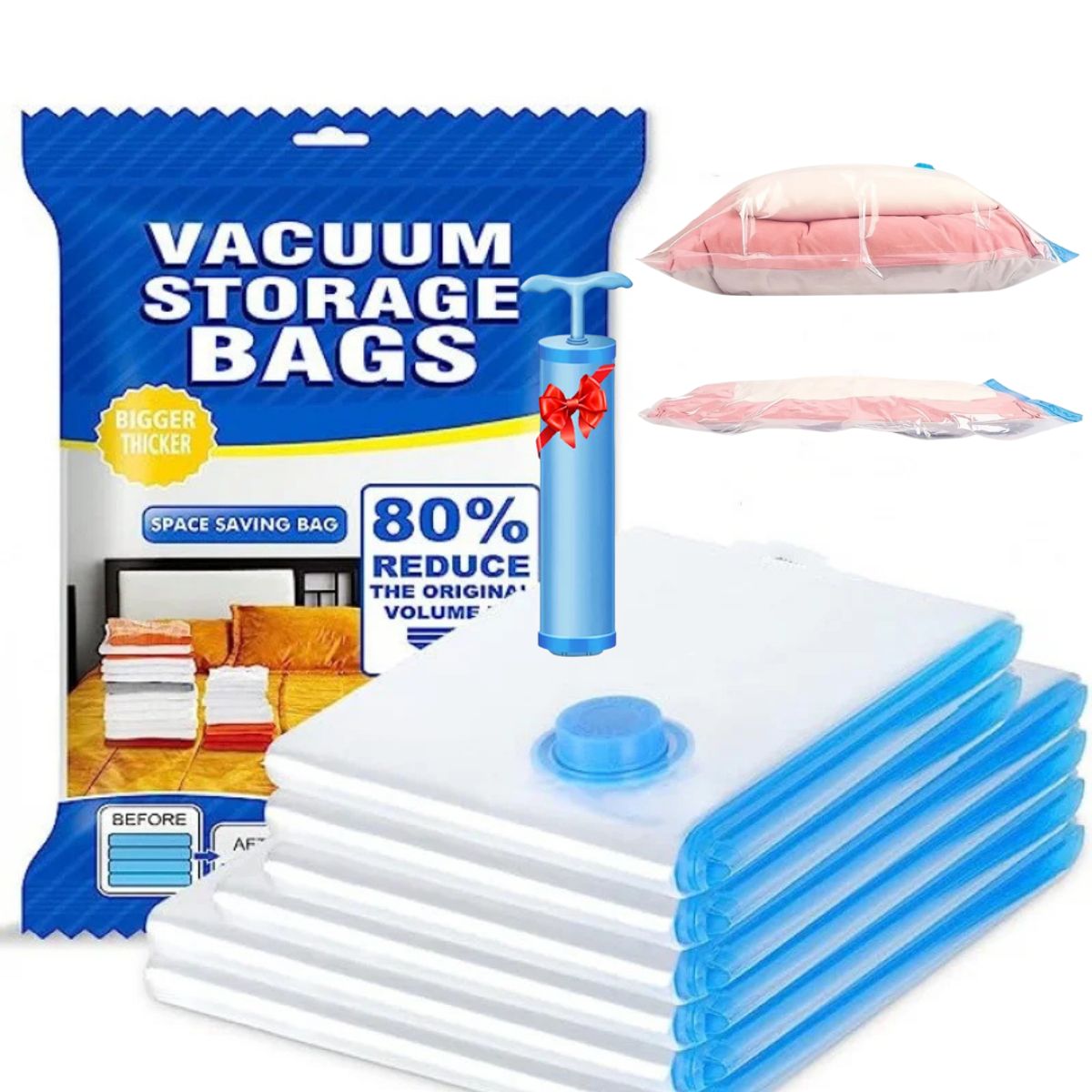 GENERICO - Bolsa al Vació 5 Bolsas + Bomba Succionadora Set x6