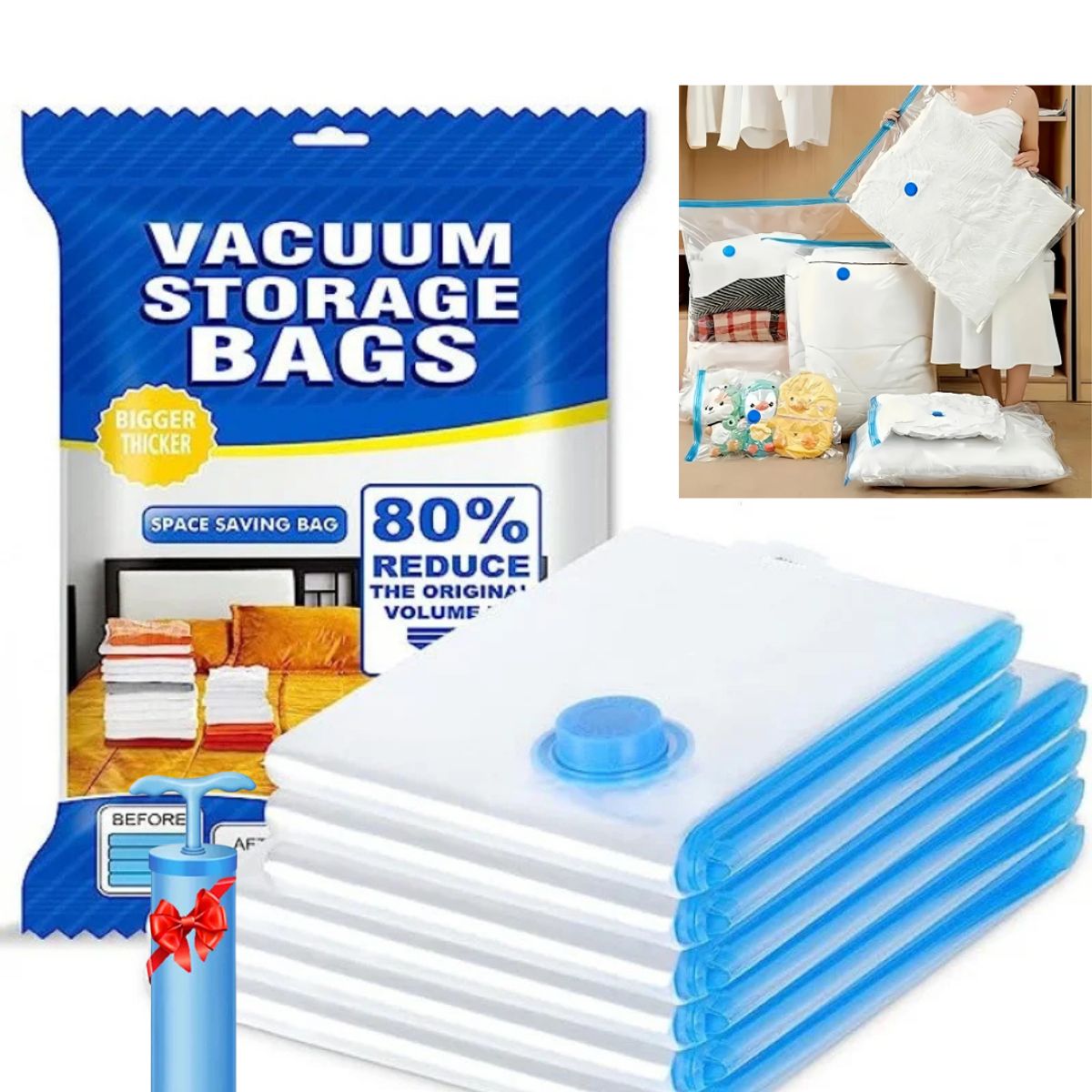 GENERICO - Set x5 Bolsas Al Vacío para almacenar Ropa