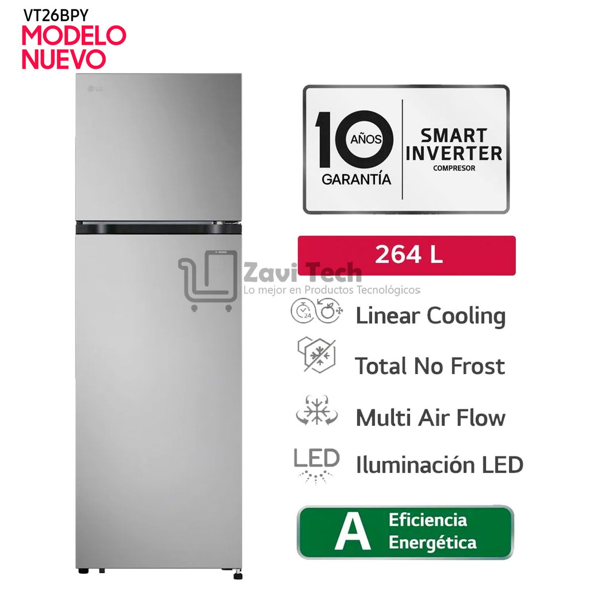 LG - Refrigeradora LG 264 LT No frost VT26BPY Plateada