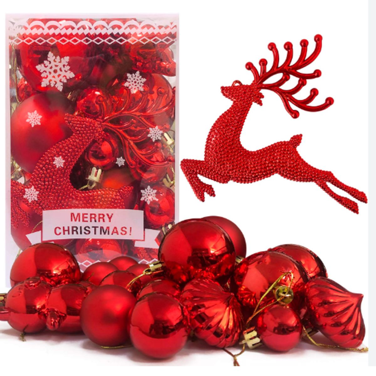 GENERICO - Adornos navideños 30 Piezas ROJO