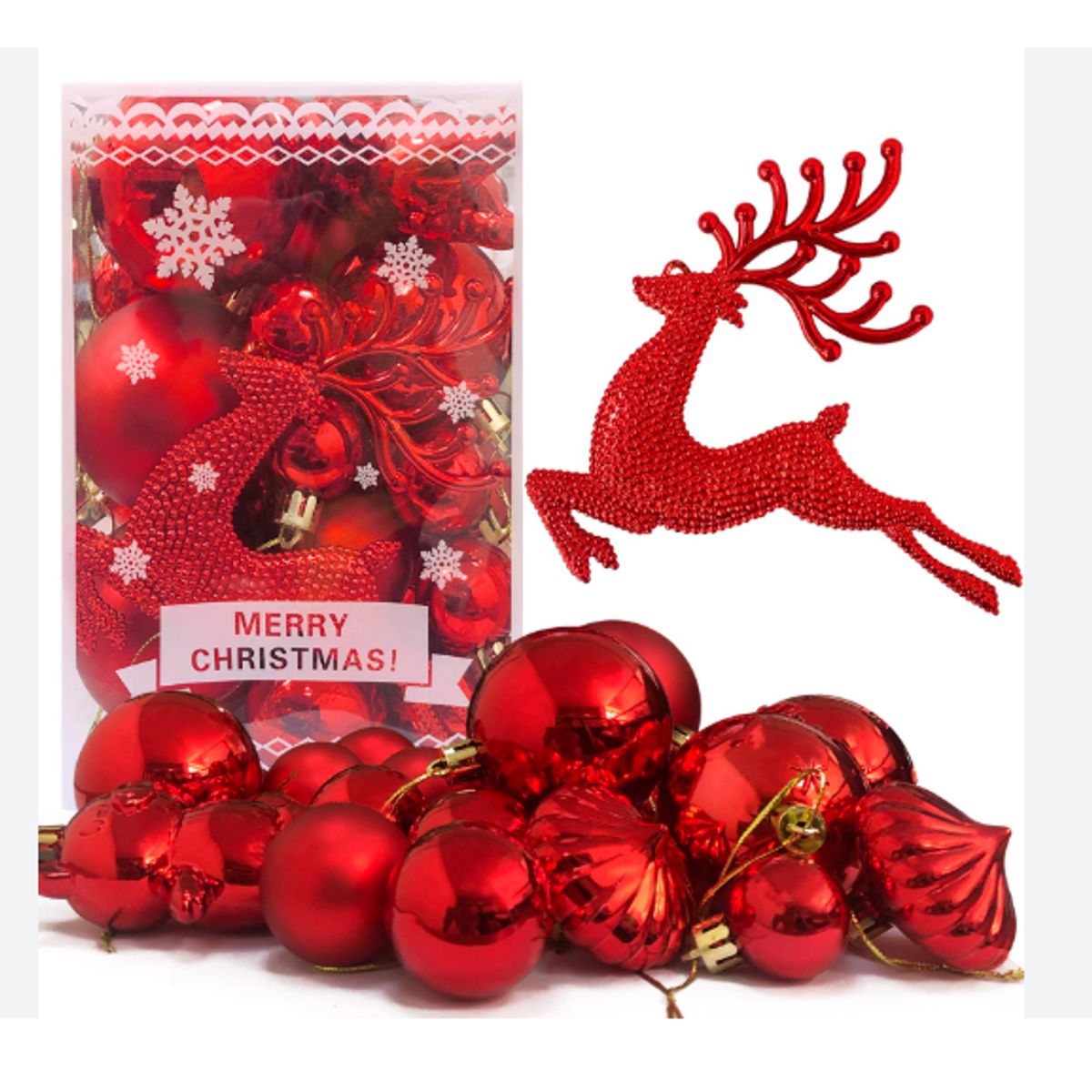 GENERICO - Adornos navideños 30 Piezas ROJO