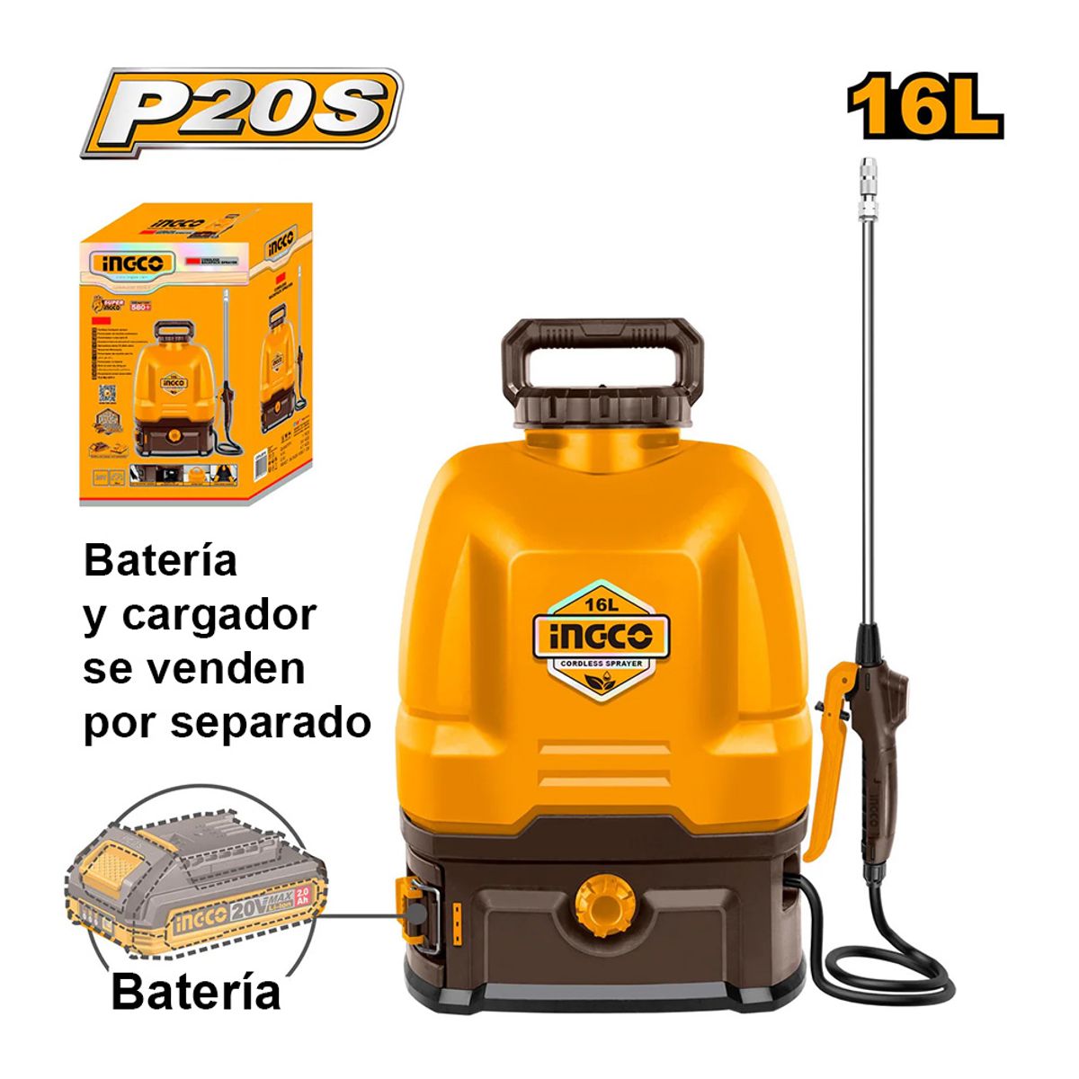 INGCO TOOLS - MOCHILA PULVERIZADORA FUMIGADORA INGCO 20V 16L CSPLI2016