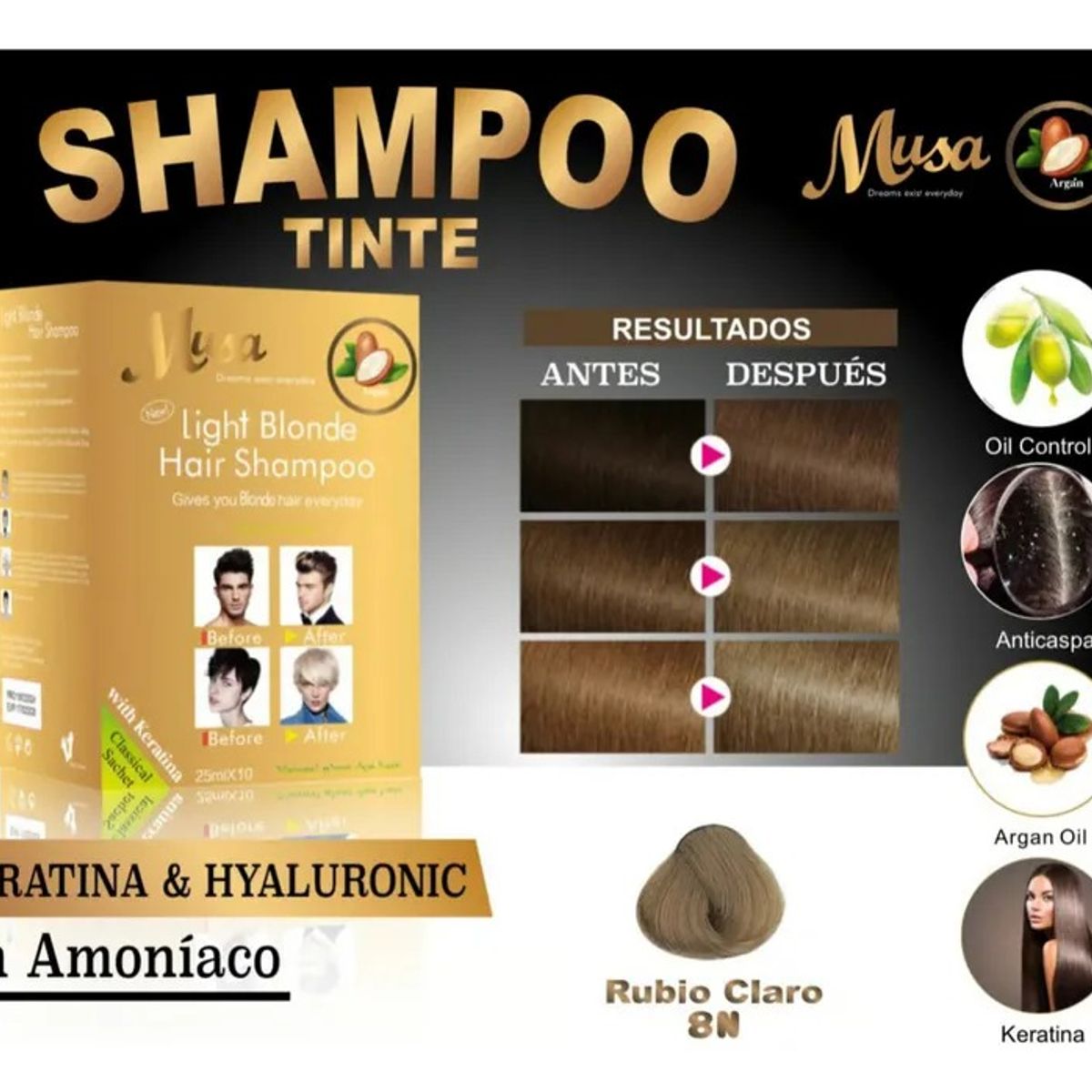 MUSA ACCESORIOS - SHAMPOO TINTE MUSA RUBIO CLARO ANTICANAS X20 SACHETS
