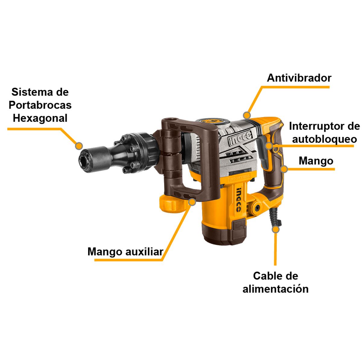 INGCO TOOLS - MARTILLO DEMOLEDOR HEXAGONAL INGCO 1300W 20J 7KGS PDB130018