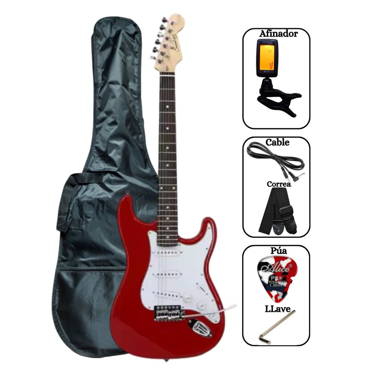 SOUND STAR - Guitarra Eléctrica Rojo con Funda Afinador Correa Cable y Accesorios