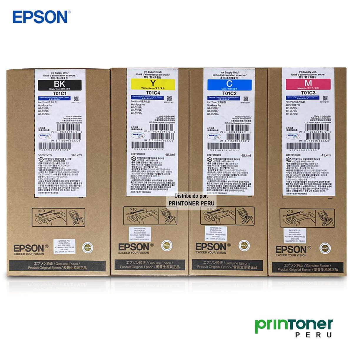 EPSON - Tinta Epson T01C kit Completo de 4 Colores BK C M Y WF-C529R, C579R, C579Ra