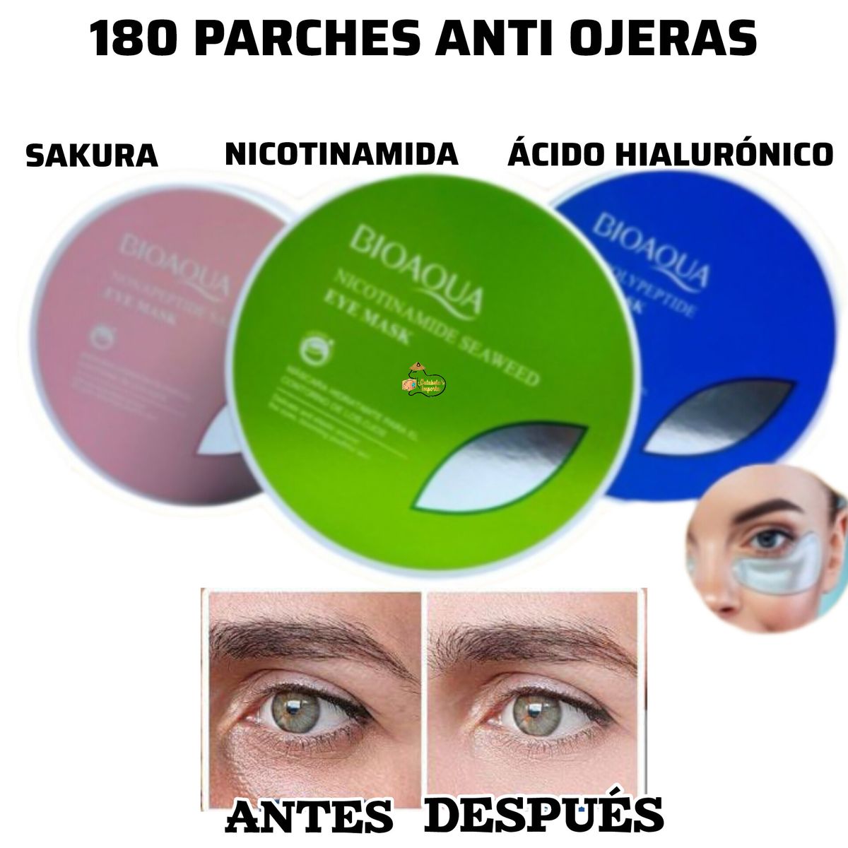 BIOAQUA - 180 Parches Para Las Ojeras Colágeno + Ácido Hialurónico solo NICOTINAMINA