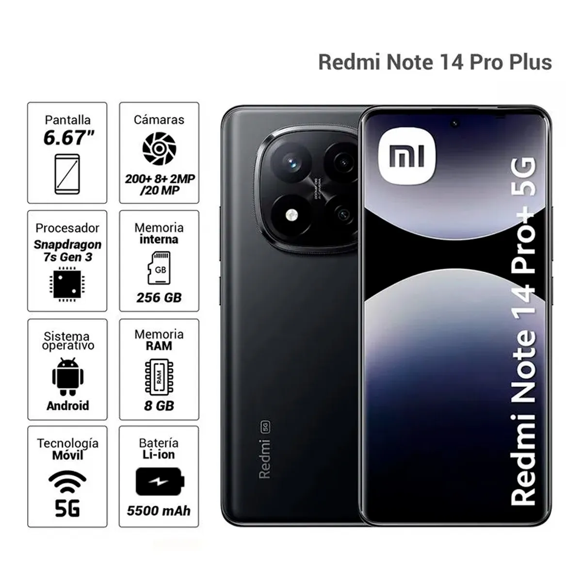 XIAOMI - Redmi Note 14 Pro Plus 5G 8GB 256GB Negro