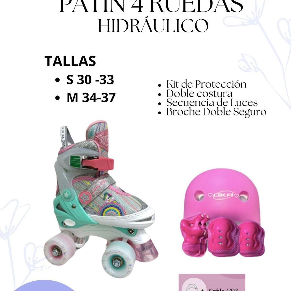 PATIN 4 RUEDAS HIDRAULICO UNICORNIO TALLA M 34 A 37, marca OKA - Foto Principal