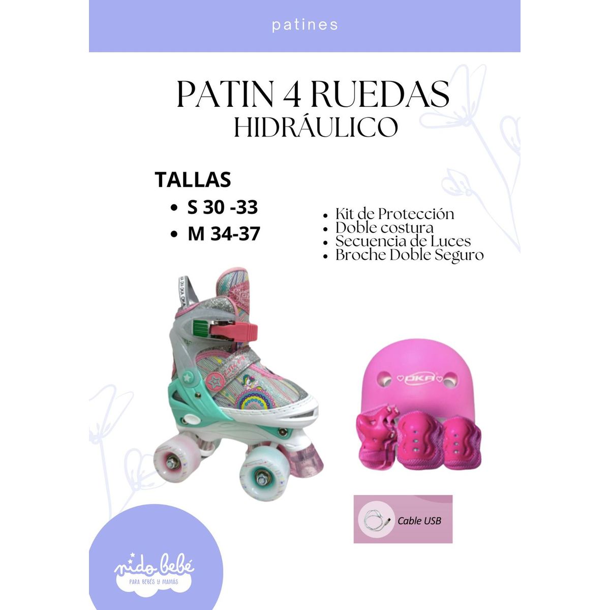 PATIN 4 RUEDAS HIDRAULICO UNICORNIO TALLA M 34 A 37, marca OKA - Foto Principal