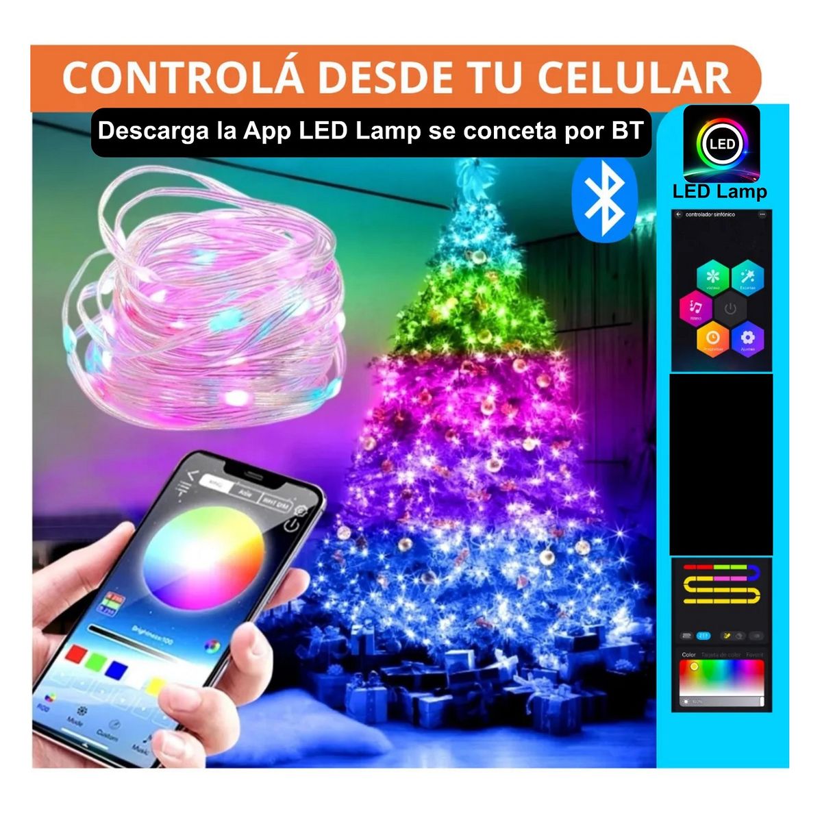 GENERICO - CINTA DE LUCES RGB CON BLUETOOTH Y CONTROL REMOTO - 10 metros