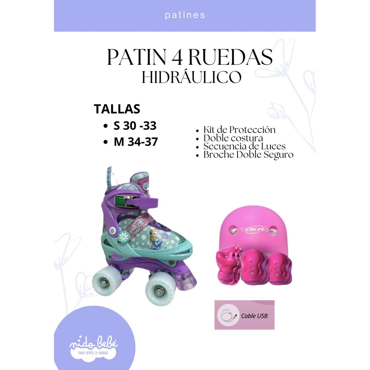 OKA - PATIN 4 RUEDAS HIDRAULICO CENICIENTA TALLA M 34 A 37