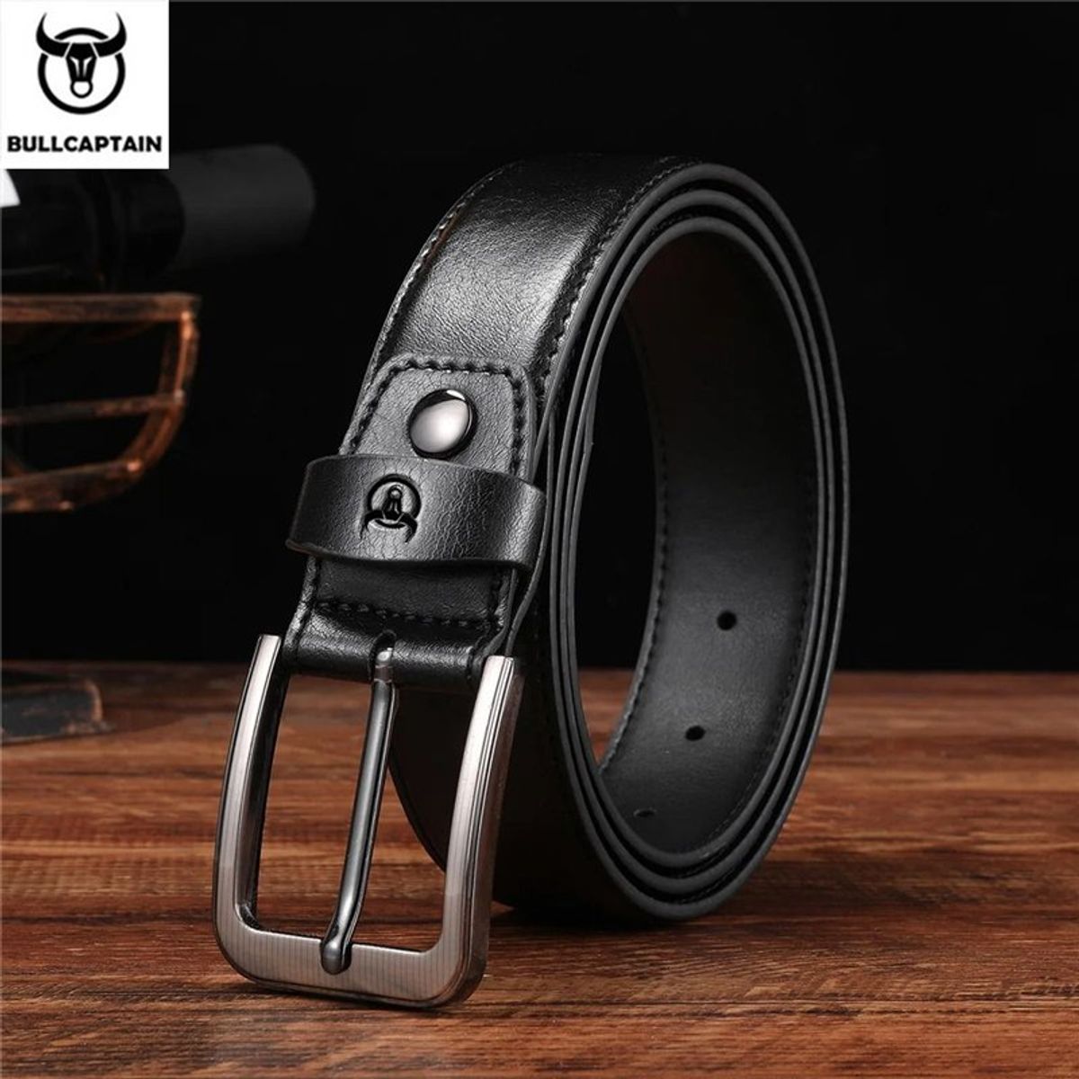 BULLCAPTAIN - Bullcaptain - Correa cinturón de Cuero Mate PD009-BK - Negro