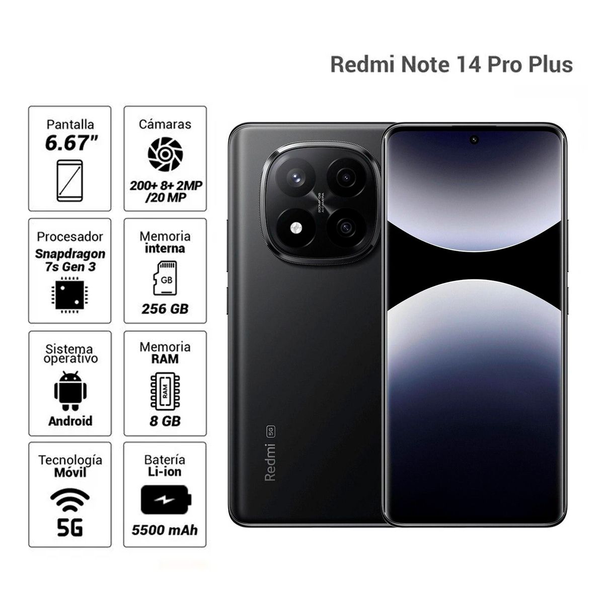 XIAOMI - Smartphone Redmi Note 14 Pro Plus 5G 12GB 512GB Negro