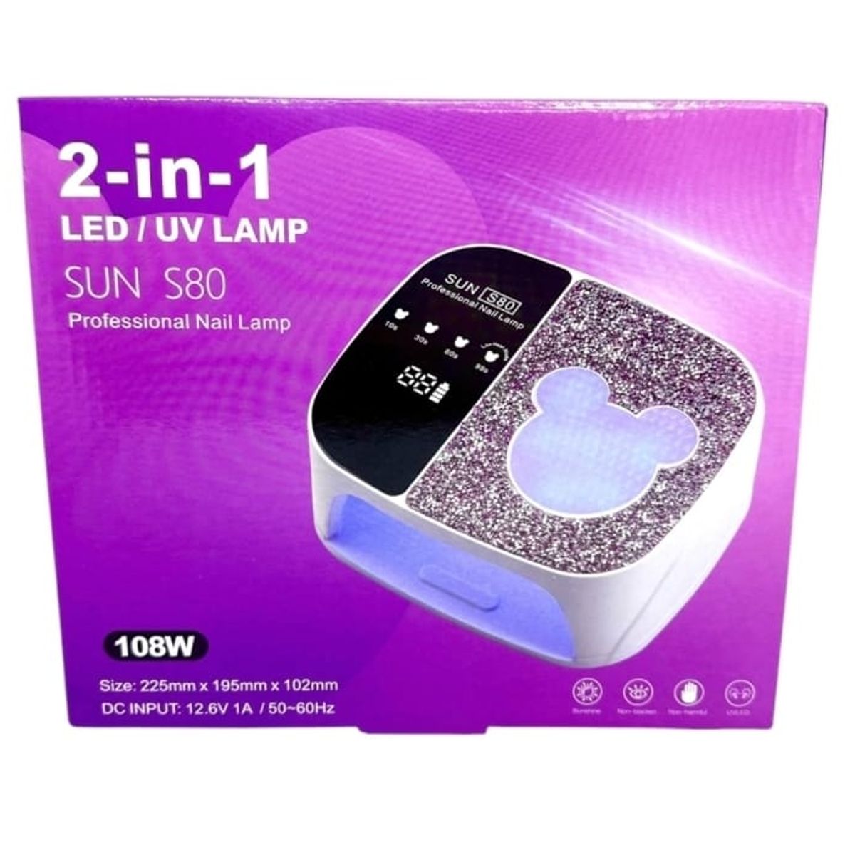GENERICO - NAIL LAMPARA LED UV PARA UÑAS  SUN S80 DE 168W RECARGABLE ROSA O NEGRO