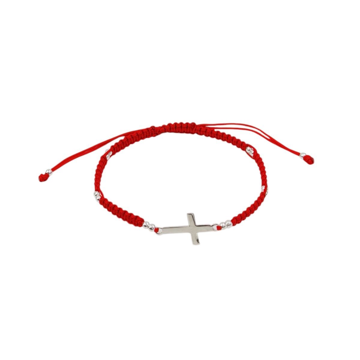 SANTORAL - Pulsera Cruz Bolitas Rojo - Hilo y Plata