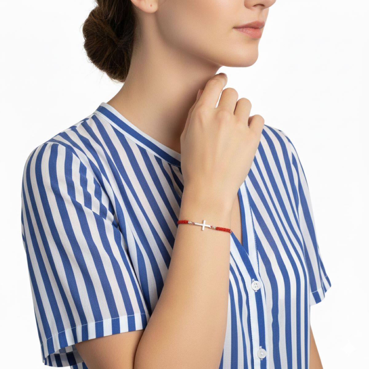 SANTORAL - Pulsera Cruz Bolitas Rojo - Hilo y Plata