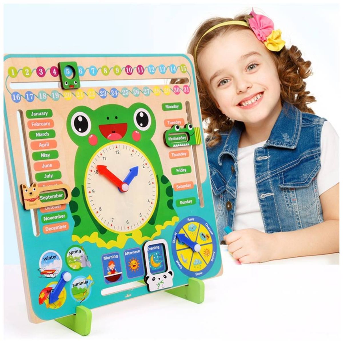 GENERICO - Juego Didáctico de Madera Calendario Reloj Educativo Rana