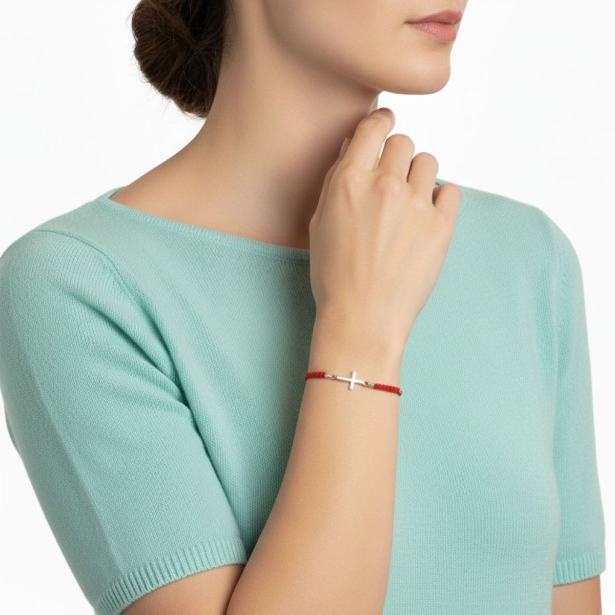 SANTORAL - Pulsera Cruz - Hilo Rojo y Plata