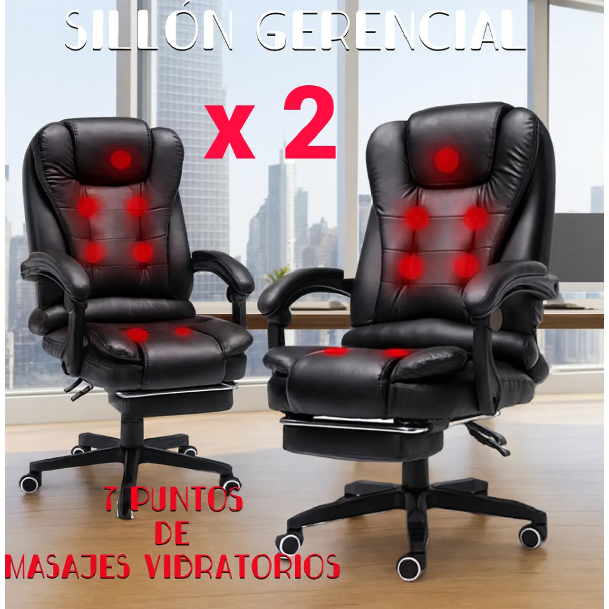 GENERICO - 2 SILLA DE ESCRITORIO 7 MASAJES GIRATORIO SILLÓN OFICINA  GERENCIAL ERGONÓMICA RECLINABLE NEGRO