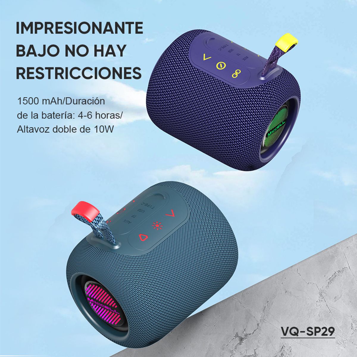 GENERAL - Miccell Parlante Bluetooth Portátil SP29 Resistente al Agua 10W TWS Dual Bass