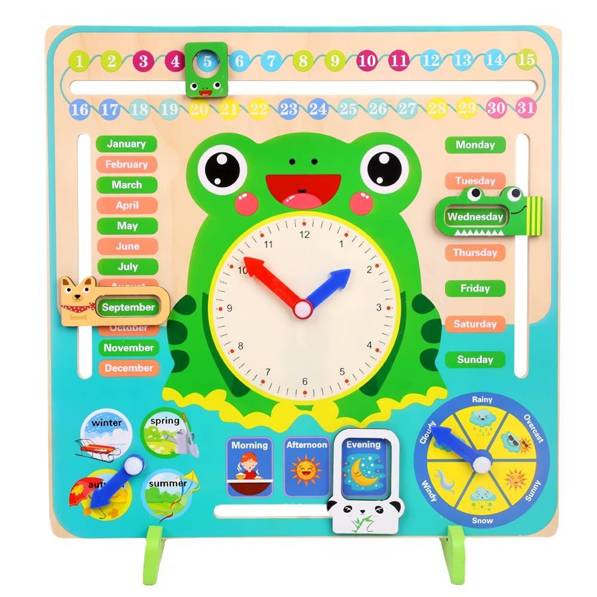 GENERICO - Juego Didáctico de Madera Calendario Reloj Educativo Rana