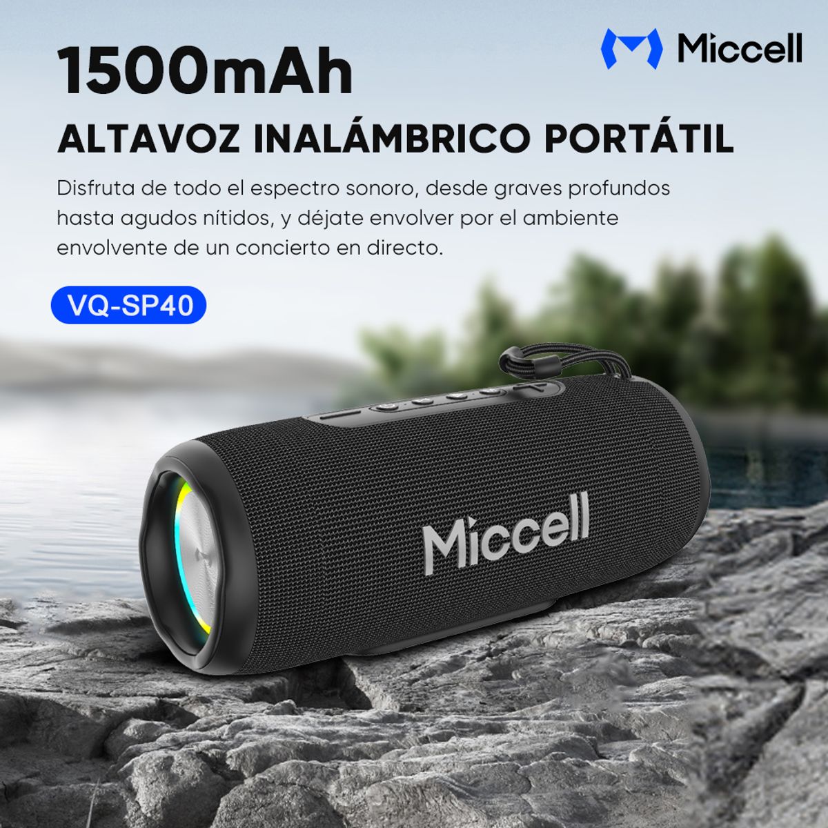 GENERAL - Miccell Parlante Portátil Outdoor IPX6 Subwoofer 50W con RGB y USB