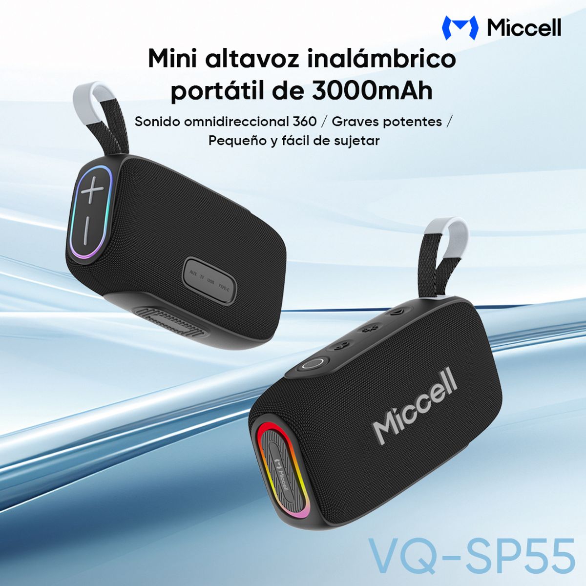 GENERAL - Miccell Parlante Bluetooth Portátil 20W IPX7 Resistente al Agua con RGB y 3000mAh