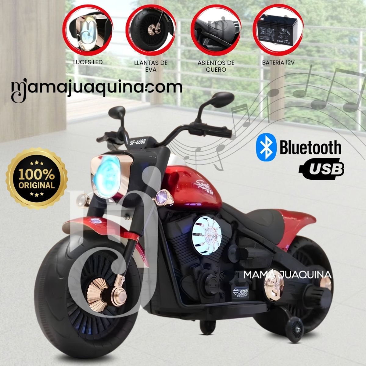BEAUTIFUL - Moto a Batería Musical «FOCUS» Con Bluetooth Red