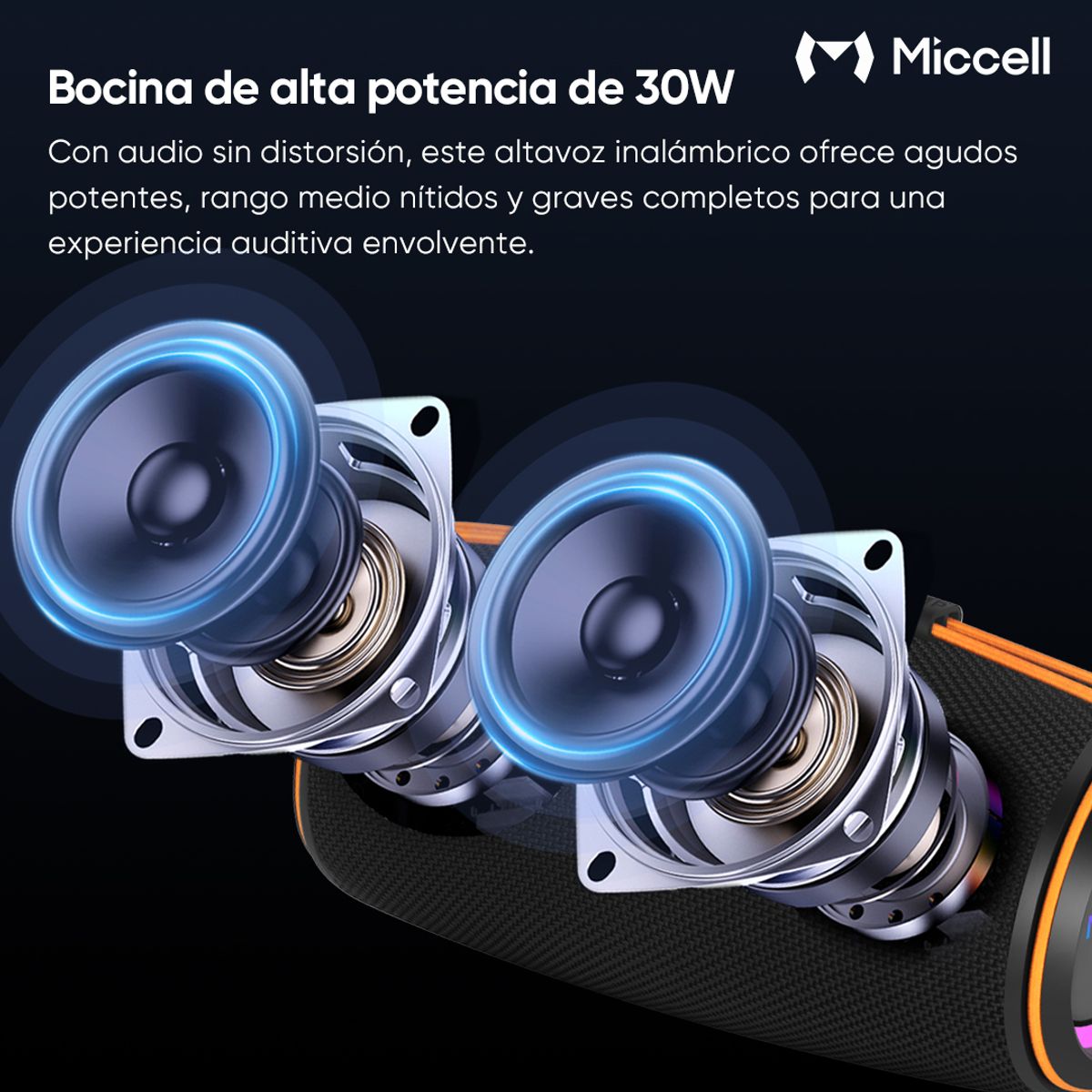 GENERAL - Miccell Parlante Portátil Bluetooth 30W con TWS y Sonido Estéreo para Exterior