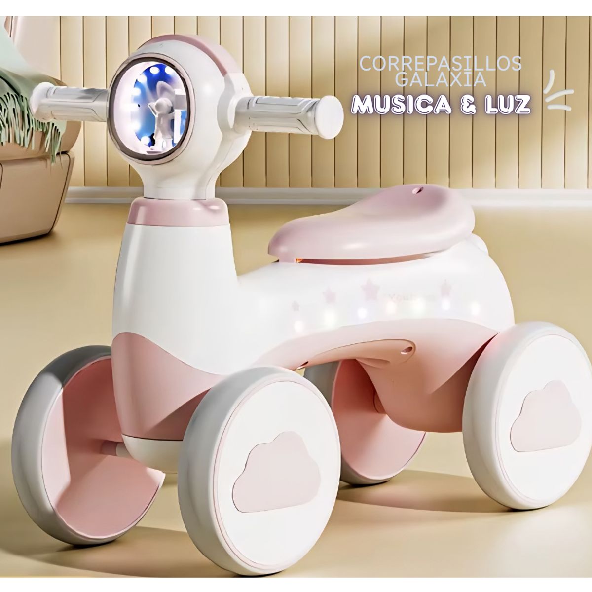 GENERICO - Triciclo Correpasillos Espacial Musical & Luz para Niños color Rosado