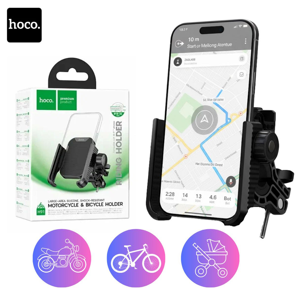 HOCO - Soporte Holder para Celular para Moto Bicicleta Giratorio