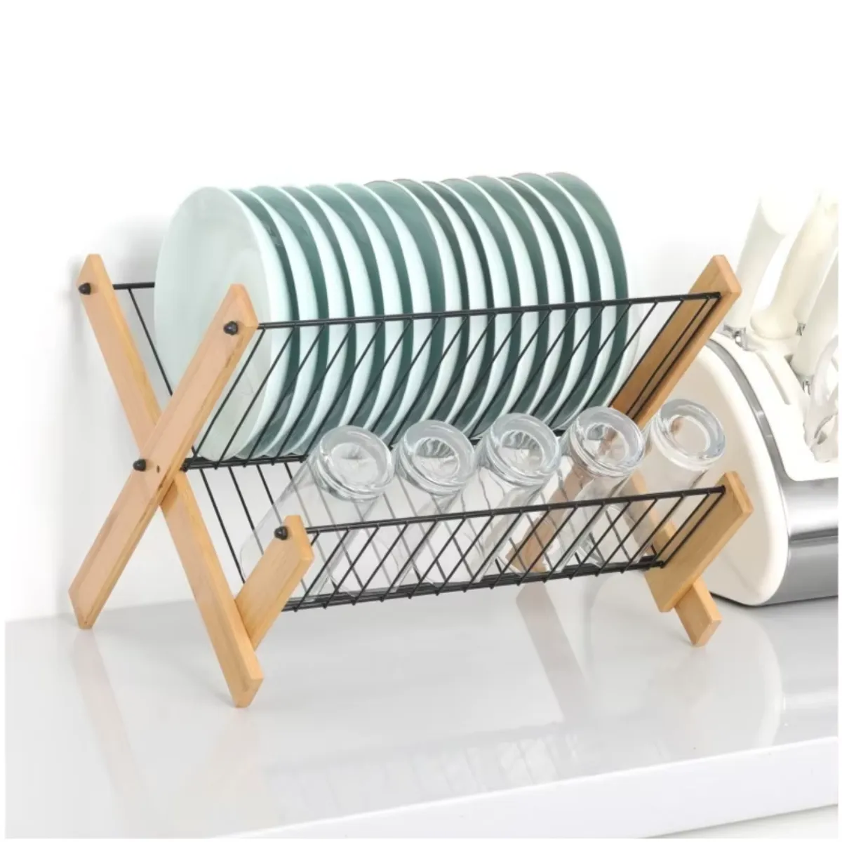 GENERICO - Escurridor de Platos de 2 Niveles con Base de Bambú